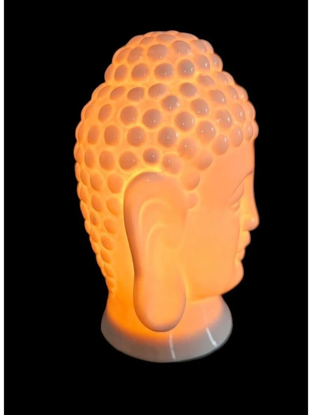 Buddha Head Night Light 7.25” Solid White Ceramic Electric Nightstand Table Lamp